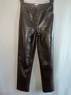Wilfred Aritzia Melina Vegan Leather Pants High Rise Straight Leg Brown - 4